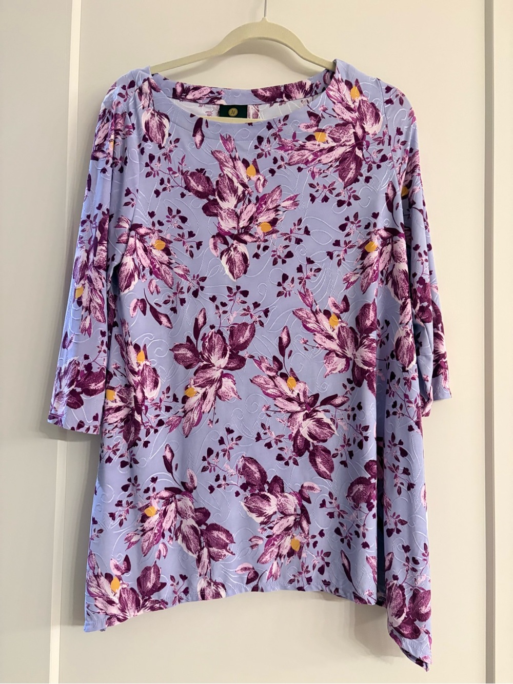 JM Collection Lavender Floral Scoop Neck Tunic with Purple Accents